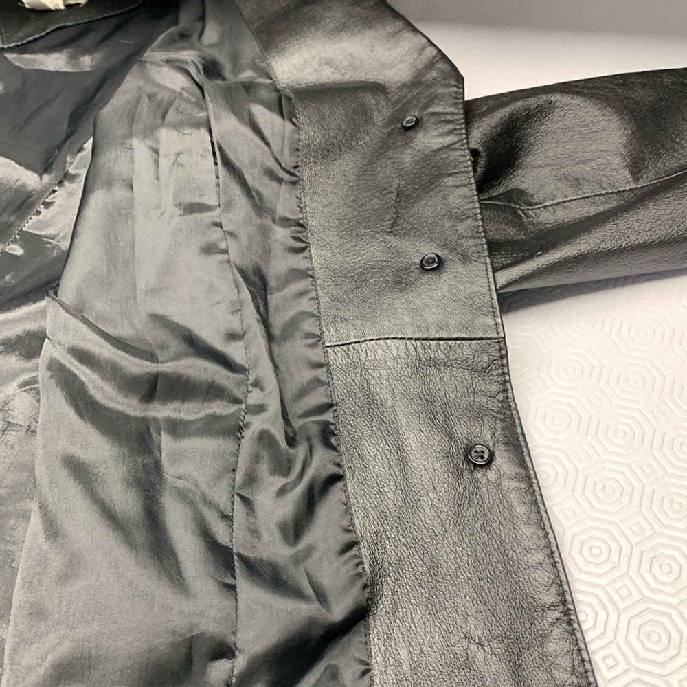 𝅺Sequence Leather Jacket Coat Front Button Closure Size 14 Colour Black - Picture 6 of 12
